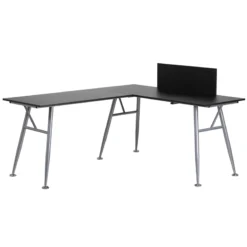 Black Laminate L-Shape Computer Desk With Silver Frame Finish - By Flash Furniture - Madison Seating