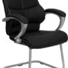 Black Leather Executive Side Reception Chair With Silver Sled Base - By Flash Furniture - Madison Seating -Executive Chairs Sales Black Leather Executive Side Reception Chair with Silver Sled Base by Flash Furniture