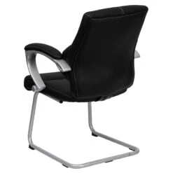 Black Leather Executive Side Reception Chair With Silver Sled Base - By Flash Furniture - Madison Seating -Executive Chairs Sales Black Leather Executive Side Reception Chair with Silver Sled Base by Flash Furniture 3