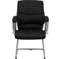 Black Leather Executive Side Reception Chair With Silver Sled Base - By Flash Furniture - Madison Seating -Executive Chairs Sales Black Leather Executive Side Reception Chair with Silver Sled Base by Flash Furniture 5