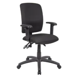 Budget Task Chair With Adjustable Arms With Black Crepe Fabric Upholstery By Boss Office Products - Madison Seating