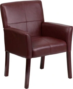 Burgundy Leather Executive Side Reception Chair With Mahogany Legs - By Flash Furniture - Madison Seating