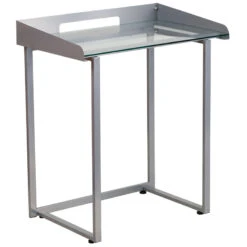 Contemporary Desk With Clear Tempered Glass And Silver Frame - By Flash Furniture - Madison Seating