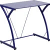 Contemporary Tempered Blue Glass Computer Desk With Matching Frame - By Flash Furniture - Madison Seating -Executive Chairs Sales Contemporary Tempered Blue Glass Computer Desk with Matching Frame by Flash Furniture