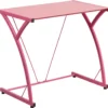 Contemporary Tempered Pink Glass Computer Desk With Matching Frame - By Flash Furniture - Madison Seating -Executive Chairs Sales Contemporary Tempered Pink Glass Computer Desk with Matching Frame by Flash Furniture