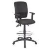 Drafting Stool With Adjustable Arms With Black Crepe Fabric Upholstery By Boss Office Products - Madison Seating 2 Drafting Stool With Adjustable Arms With Black Crepe Fabric Upholstery By Boss Office Products - Madison Seating -Executive Chairs Sales Drafting Stool with Adjustable Arms with Black Crepe Fabric Upholstery by Boss Office Products