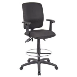 Drafting Stool With Adjustable Arms With Black Crepe Fabric Upholstery By Boss Office Products - Madison Seating