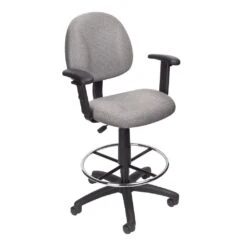 Drafting Stool With Adjustable Arms With Gray Crepe Fabric Upholstery By Boss Office Products - Madison Seating