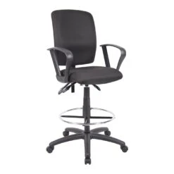 Drafting Stool With Loop Arms With Black Crepe Fabric Upholstery By Boss Office Products - Madison Seating