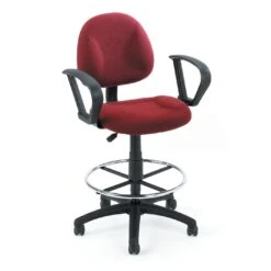 Drafting Stool With Loop Arms With Burgundy Crepe Fabric Upholstery By Boss Office Products - Madison Seating
