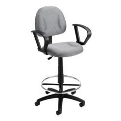 Drafting Stool With Loop Arms With Gray Crepe Fabric Upholstery By Boss Office Products - Madison Seating