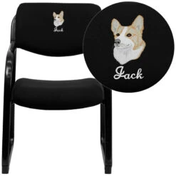 Embroidered Black Fabric Executive Side Reception Chair With Sled Base - By Flash Furniture - Madison Seating