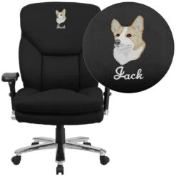 Embroidered HERCULES Series 24/7 Intensive Use Big & Tall 400 Lb. Rated Black Fabric Executive Swivel Chair With Lumbar Knob - By Flash Furniture - Madison Seating