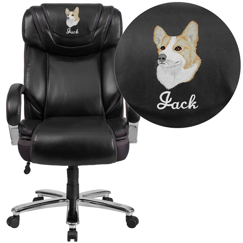 Embroidered HERCULES Series Big & Tall 500 Lb. Rated Black Leather Executive Swivel Chair With Extra Wide Seat - By Flash Furniture - Madison Seating 3 Embroidered HERCULES Series Big & Tall 500 Lb. Rated Black Leather Executive Swivel Chair With Extra Wide Seat - By Flash Furniture - Madison Seating