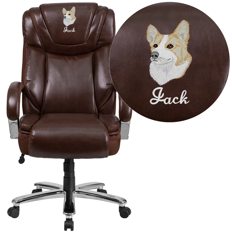 Embroidered HERCULES Series Big & Tall 500 Lb. Rated Brown Leather Executive Swivel Chair With Extra Wide Seat - By Flash Furniture - Madison Seating 3 Embroidered HERCULES Series Big & Tall 500 Lb. Rated Brown Leather Executive Swivel Chair With Extra Wide Seat - By Flash Furniture - Madison Seating