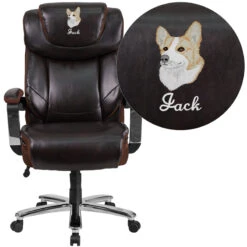 Embroidered HERCULES Series Big & Tall 500 Lb. Rated Brown Leather Executive Swivel Chair With Height Adjustable Headrest - By Flash Furniture - Madison Seating