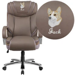 Embroidered HERCULES Series Big & Tall 500 Lb. Rated Taupe Leather Executive Swivel Chair With Extra Wide Seat - By Flash Furniture - Madison Seating