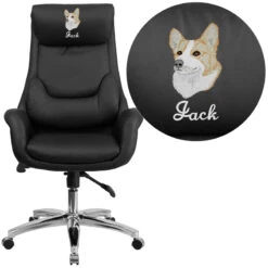 Embroidered High Back Black Leather Executive Swivel Chair With Lumbar Pillow And Arms - By Flash Furniture - Madison Seating