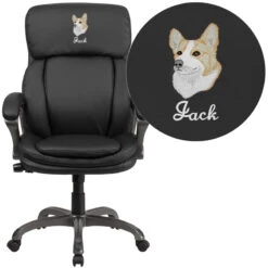 Embroidered High Back Black Leather Executive Swivel Chair With Lumbar Support Knob With Arms - By Flash Furniture - Madison Seating