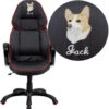 Embroidered High Back Black Vinyl Executive Swivel Chair With Red Piping And Arms - By Flash Furniture - Madison Seating -Executive Chairs Sales Embroidered High Back Black Vinyl Executive Swivel Chair with Red Piping and Arms by Flash Furniture