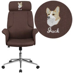 Embroidered High Back Brown Fabric Executive Swivel Chair With Chrome Base And Fully Upholstered Arms - By Flash Furniture - Madison Seating
