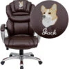 Embroidered High Back Brown Leather Executive Swivel Chair With Arms - By Flash Furniture - Madison Seating -Executive Chairs Sales Embroidered High Back Brown Leather Executive Swivel Chair with Arms by Flash Furniture