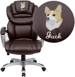 Embroidered High Back Brown Leather Executive Swivel Chair With Arms - By Flash Furniture - Madison Seating