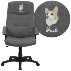 Embroidered High Back Gray Fabric Executive Swivel Chair With Arms - By Flash Furniture - Madison Seating