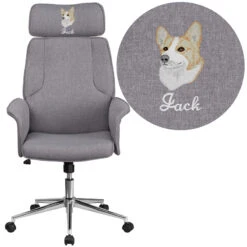 Embroidered High Back Gray Fabric Executive Swivel Chair With Chrome Base And Fully Upholstered Arms - By Flash Furniture - Madison Seating