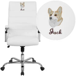 Embroidered High Back White Leather Executive Swivel Chair With Chrome Base And Arms - By Flash Furniture - Madison Seating