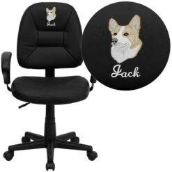 Embroidered Mid-Back Black Leather Ergonomic Swivel Task Chair With Adjustable Arms - By Flash Furniture - Madison Seating