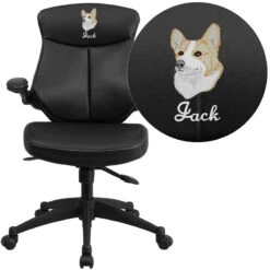 Embroidered Mid-Back Black Leather Executive Swivel Chair With Back Angle Adjustment And Flip-Up Arms - By Flash Furniture - Madison Seating