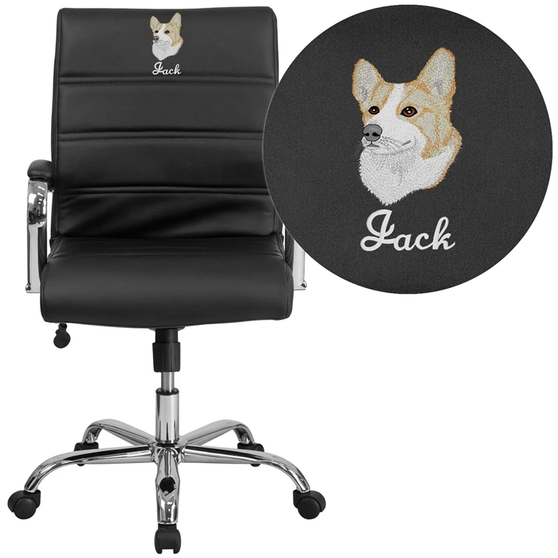 Embroidered Mid-Back Black Leather Executive Swivel Chair With Chrome Base And Arms - By Flash Furniture - Madison Seating 3 Embroidered Mid-Back Black Leather Executive Swivel Chair With Chrome Base And Arms - By Flash Furniture - Madison Seating
