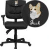 Embroidered Mid-Back Black Leather Multifunction Swivel Task Chair With Adjustable Arms - By Flash Furniture - Madison Seating -Executive Chairs Sales Embroidered Mid Back Black Leather Multifunction Swivel Task Chair with Adjustable Arms by Flash Furniture
