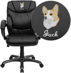 Embroidered Mid-Back Black Leather Overstuffed Swivel Task Chair With Arms - By Flash Furniture - Madison Seating