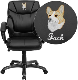 Embroidered Mid-Back Black Leather Overstuffed Swivel Task Chair With Arms - By Flash Furniture - Madison Seating 3 Embroidered Mid-Back Black Leather Overstuffed Swivel Task Chair With Arms - By Flash Furniture - Madison Seating