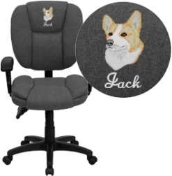 Embroidered Mid-Back Gray Fabric Multifunction Ergonomic Swivel Task Chair With Adjustable Arms - By Flash Furniture - Madison Seating