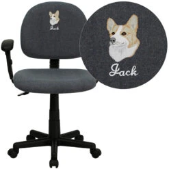 Embroidered Mid-Back Gray Fabric Swivel Task Chair With Adjustable Arms - By Flash Furniture - Madison Seating