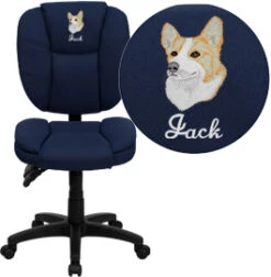 Embroidered Mid-Back Navy Blue Fabric Multifunction Ergonomic Swivel Task Chair - By Flash Furniture - Madison Seating