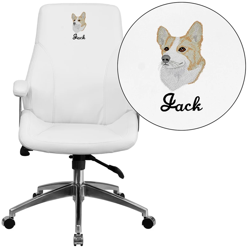 Embroidered Mid-Back White Leather Executive Swivel Chair With Arms - By Flash Furniture - Madison Seating 3 Embroidered Mid-Back White Leather Executive Swivel Chair With Arms - By Flash Furniture - Madison Seating