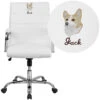 Embroidered Mid-Back White Leather Executive Swivel Chair With Chrome Base And Arms - By Flash Furniture - Madison Seating