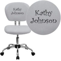 Embroidered Mid-Back White Mesh Swivel Task Chair With Chrome Base - By Flash Furniture - Madison Seating