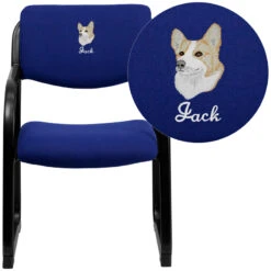 Embroidered Navy Fabric Executive Side Reception Chair With Sled Base - By Flash Furniture - Madison Seating