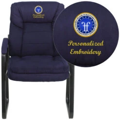 Embroidered Navy Microfiber Executive Side Reception Chair With Sled Base - By Flash Furniture - Madison Seating