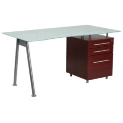 Glass Computer Desk With Mahogany Three Drawer Pedestal - By Flash Furniture - Madison Seating