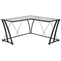 Glass L-Shape Computer Desk With Black Frame Finish - By Flash Furniture - Madison Seating