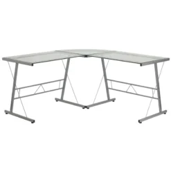 Glass L-Shape Computer Desk With Silver Frame Finish - By Flash Furniture - Madison Seating