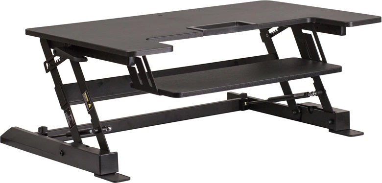 HERCULES Series 36.25''W Black Sit / Stand Height Adjustable Desk With Height Lock Feature And Keyboard Tray - By Flash Furniture - Madison Seating 3 HERCULES Series 36.25''W Black Sit / Stand Height Adjustable Desk With Height Lock Feature And Keyboard Tray - By Flash Furniture - Madison Seating
