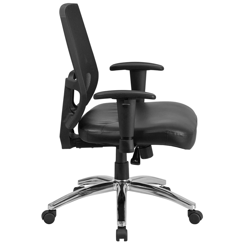 HERCULES Series Big & Tall 400 Lb. Rated Black Mesh Mid-Back Executive Swivel Chair With Leather Seat And Arms - By Flash Furniture - Madison Seating 4 HERCULES Series Big & Tall 400 Lb. Rated Black Mesh Mid-Back Executive Swivel Chair With Leather Seat And Arms - By Flash Furniture - Madison Seating - Image 2
