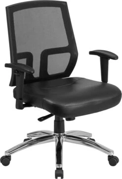 HERCULES Series Big & Tall 400 Lb. Rated Black Mesh Mid-Back Executive Swivel Chair With Leather Seat And Arms - By Flash Furniture - Madison Seating
